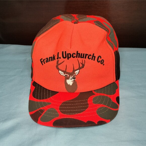 Vintage Frank Upchurch Co Deer Hunting Snapback Cap Hat Orange High Visibility 1 - Picture 2 of 16